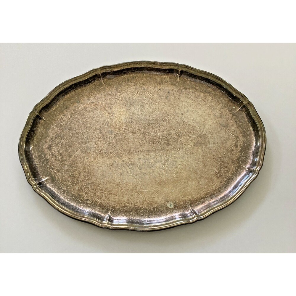 Sheffield Silver Company Silver-Plated Tea Tray Made in USA 14"x10" Oval Patina